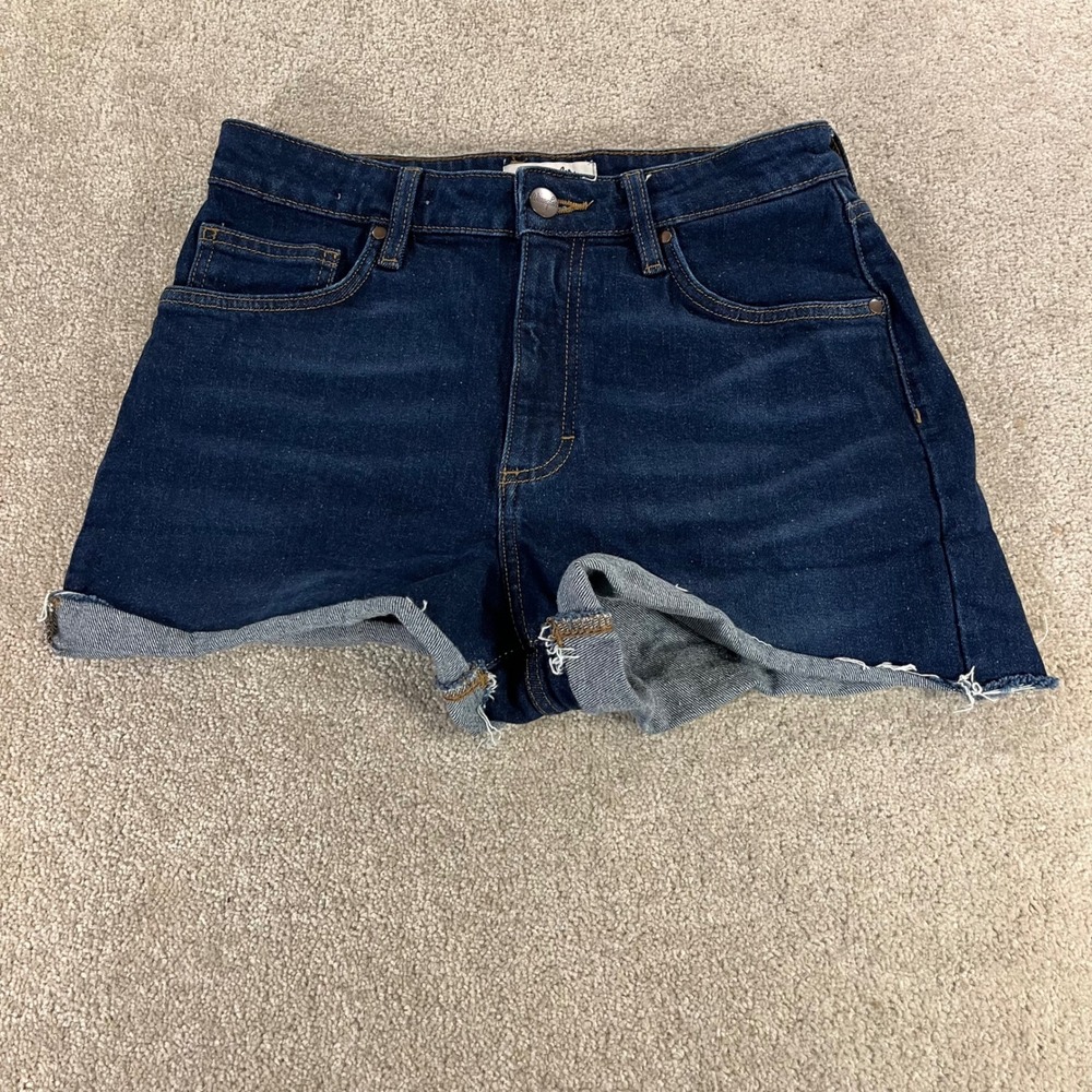 Wrangler Retro Denim Shorts Womens 30 Dark Wash Excellent High Rise Raw Hem
